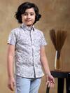 Pomcha Jaipur_Grey Cotton Embroidery Bachpan Moksha Hand Block Print Shirt _Online_at_Aza_Fashions