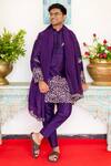 Shop_Hilo Design_Purple Raw Silk Hand Embroidered Floral Veil Mistico Kurta Pant Set_at_Aza_Fashions