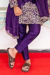 Hilo Design_Purple Raw Silk Hand Embroidered Floral Veil Mistico Kurta Pant Set_Online_at_Aza_Fashions