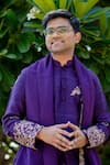 Buy_Hilo Design_Purple Raw Silk Hand Embroidered Floral Veil Mistico Kurta Pant Set_Online_at_Aza_Fashions