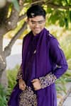 Buy_Hilo Design_Purple Raw Silk Hand Embroidered Floral Veil Mistico Kurta Pant Set