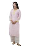 Nero India_Pink Cotton Dobby Embroidered Chikankari Round Paisley Kurta_Online_at_Aza_Fashions