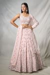 Buy_PANIHARI_Pink Organza Embroidered Sequin U- Neck Floral Lehenga And Blouse Set _Online_at_Aza_Fashions