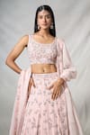 Shop_PANIHARI_Pink Organza Embroidered Sequin U- Neck Floral Lehenga And Blouse Set_Online_at_Aza_Fashions