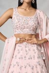 PANIHARI_Pink Organza Embroidered Sequin U- Neck Floral Lehenga And Blouse Set _at_Aza_Fashions