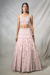 Buy_PANIHARI_Pink Organza Embroidered Sequin U- Neck Floral Lehenga And Blouse Set_at_Aza_Fashions