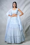 Buy_PANIHARI_Blue Organza Embroidered Sequin Sweetheart Geometric Lehenga Set