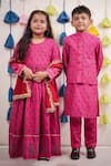Tiny Colour Clothing_Pink Anarkali Chanderi Block Print Paisley With Dupatta_Online_at_Aza_Fashions