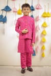 Buy_TINY COLOUR_Pink Kurta Chanderi Block Print Paisley Nehru Jacket With Set _at_Aza_Fashions