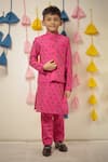 Shop_Tiny Colour Clothing_Pink Kurta Chanderi Block Print Paisley Nehru Jacket With Set _at_Aza_Fashions