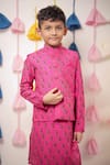 Buy_Tiny Colour Clothing_Pink Kurta Chanderi Block Print Paisley Nehru Jacket With Set _Online_at_Aza_Fashions