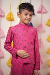 Shop_Tiny Colour Clothing_Pink Kurta Chanderi Block Print Paisley Nehru Jacket With Set _Online_at_Aza_Fashions