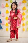 Buy_Tiny Colour Clothing_Red Kurta Chanderi Block Print Floral Hand Set _at_Aza_Fashions