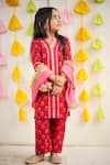 Shop_Tiny Colour Clothing_Red Kurta Chanderi Block Print Floral Hand Set _Online_at_Aza_Fashions