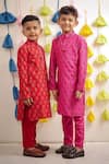 Tiny Colour Clothing_Red Kurta Chanderi Block Print Floral Hand With Pant _Online_at_Aza_Fashions