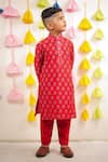 Tiny Colour Clothing_Red Kurta Chanderi Block Print Floral Hand With Pant _at_Aza_Fashions