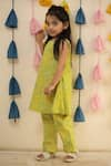 TINY COLOUR_Yellow Mulmul Cotton Block Print Floral Kurta And Pant Co-ord Set _Online_at_Aza_Fashions