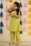 Shop_TINY COLOUR_Yellow Mulmul Cotton Block Print Floral Kurta And Pant Co-ord Set _Online_at_Aza_Fashions