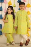 TINY COLOUR_Yellow Mulmul Cotton Block Print Floral Kurta And Pant Co-ord Set _at_Aza_Fashions