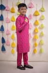 Buy_Tiny Colour Clothing_Pink Kurta Chanderi Block Print Paisley With Pyjama_Online_at_Aza_Fashions