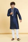 Shop_Arihant Rai Sinha_Blue Chanderi , Embroidery Straight Placket Kurta With Churidar _Online_at_Aza_Fashions