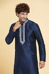 Arihant Rai Sinha_Blue Chanderi , Embroidery Straight Placket Kurta With Churidar _at_Aza_Fashions