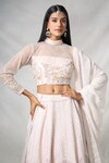 PANIHARI_Pink Lehenga Dupion Silk Embroidered Sequin High Neck Floral Set _at_Aza_Fashions