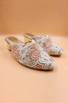 Shop_Foot Fuel_Gold Sequins, Beads, Zari Lily Embellished Mules _at_Aza_Fashions