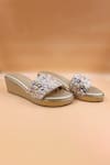Buy_Foot Fuel_Gold Sequins, Beads, Zari Valentina Embellished Wedges _at_Aza_Fashions
