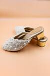 Shop_Foot Fuel_Gold Sequins, Pearls Sophia Cluster Embellished Mules _at_Aza_Fashions