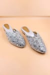 Buy_Foot Fuel_Silver Embroidery Mia Mirror Embellished Mules _at_Aza_Fashions