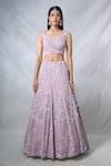 Buy_PANIHARI_Purple Organza Embroidered Sequin Square Neck Floral Lehenga And Blouse Set_Online_at_Aza_Fashions