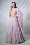 Shop_PANIHARI_Purple Organza Embroidered Sequin Square Neck Floral Lehenga And Blouse Set_Online_at_Aza_Fashions