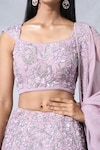 Buy_PANIHARI_Purple Organza Embroidered Sequin Square Neck Floral Lehenga And Blouse Set