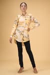 Buy_Naintara Bajaj_Yellow Muslin Print Meadow Collar Neck Shirt_at_Aza_Fashions