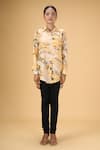 Naintara Bajaj_Yellow Muslin Print Meadow Collar Neck Shirt_Online_at_Aza_Fashions