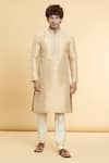 Buy_Arihant Rai Sinha_Gold Jacquard Art Silk Floral Pattern Placket Kurta 