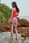 Shop_Nautanky_Red Neoprene Printed Song Bird High Neck Monokini _at_Aza_Fashions