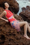 Buy_Nautanky_Red Neoprene Printed Song Bird High Neck Monokini _Online_at_Aza_Fashions