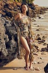 Buy_Nautanky_Multi Color Neoprene Printed Song Bird Monokini Asymmetric Aviary With Cape _at_Aza_Fashions