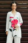 Nautanky_White Natural Crepe Printed Floral Collared Repose Shirt With Pant _at_Aza_Fashions