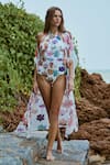 Buy_Nautanky_Multi Color Monokini Front Zipper Printed Floral Monokini High Neck With Cape _at_Aza_Fashions