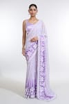 Buy_MeenaGurnam_Grey Satin Embroidery Sequin Round Bloom Embellished Ombre Saree With Blouse _at_Aza_Fashions