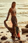 Buy_Nautanky_Multi Color Natural Crepe Printed Exotic Bustier Halter Neck Pant Set With Cape _at_Aza_Fashions