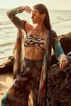 Nautanky_Multi Color Natural Crepe Printed Exotic Bustier Halter Neck Pant Set With Cape _Online_at_Aza_Fashions