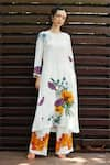 Buy_Nautanky_White Natural Crepe Printed Rosette High Neck Kurta Pant Set _Online_at_Aza_Fashions