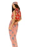 Nautanky_Red Natural Crepe Printed Stripe Paradise Cropped Blazer With Skirt Set _at_Aza_Fashions