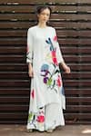 Buy_Nautanky_White Natural Crepe Printed Blossom High Neck Plum Kurta With Straight Pant _at_Aza_Fashions