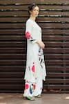 Buy_Nautanky_White Natural Crepe Printed Blossom High Neck Plum Kurta With Straight Pant _Online_at_Aza_Fashions