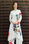 Shop_Nautanky_White Natural Crepe Printed Blossom High Neck Plum Kurta With Straight Pant _Online_at_Aza_Fashions